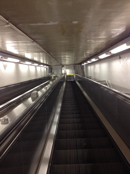 Manhattan subway escalator.